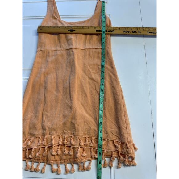 Lulus Feel the Sunshine Orange Linen Blend Tassel Mini Dress Size Small - Picture 5 of 6